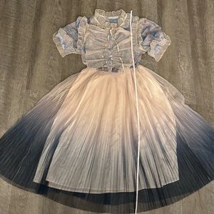 🆕️Chicwish Gradient Pleated Mesh Tulle Midi Dress Short Sleeves SZ XS